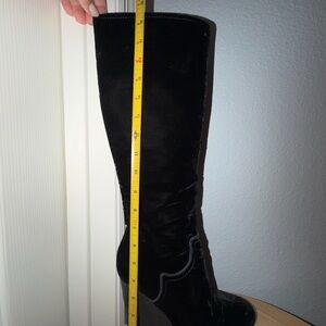 Nanette Lepore Black Velvet Wedge Boots